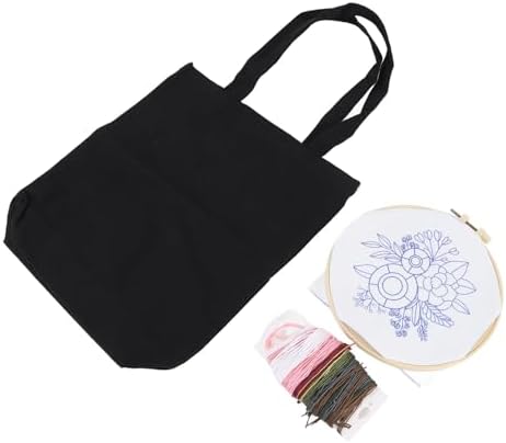 GLOGLOW Other Sewing and Embroidery Supplies Kit Beginner Embroidery Kit with Stamped Pattern Threads Hoop for Women Girls DIY Craft Project Canvas Bag Nan (Black) by Unknown