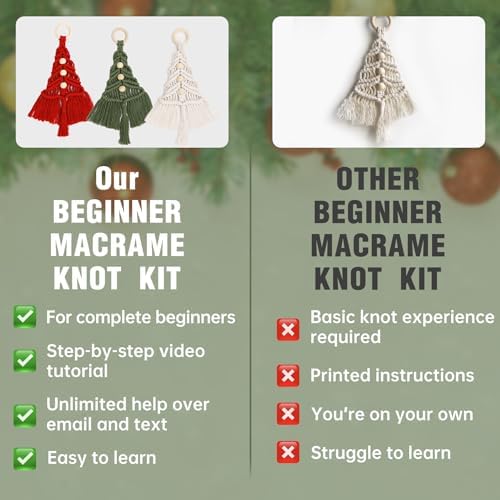 FLORAVITA Macrame Kit for Beginners with Step-by-Step Video Tutorials Christmas Tree Craft Starter Kit for Adults Kids DIY Wall Hanging Art Decor Festive Activity Unique Gift Xmas Gift - Image 4