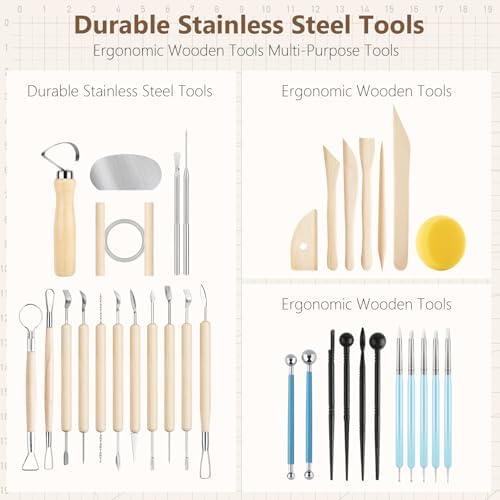 UUSYCUN 36PCS Pottery & Clay Sculpting Tools, Ceramics Polymer Tools Set, Clay Modeling Tools with Case for Air Dry Clay, Carving, Molding, Pottery Wheel, Crafting Supplies, Pros, Beginners, Adults - Image 3