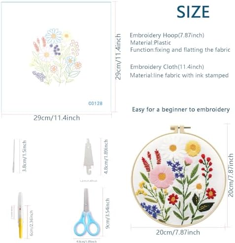 Zhenqing 4-Piece Floral Embroidery Kit for Beginners - Complete Set with Sunflower, Daisy Designs & Pre-Printed 29x29cm Cotton Fabric, Hoop, Threads & Tools(C0166) - Image 6