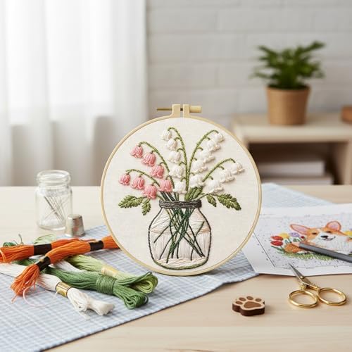 FRANDEK DIY Lily of the Valley Stamped Embroidery Kit with Hoop for Adults - Image 4