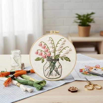 FRANDEK DIY Lily of the Valley Stamped Embroidery Kit with Hoop for Adults - Image 4