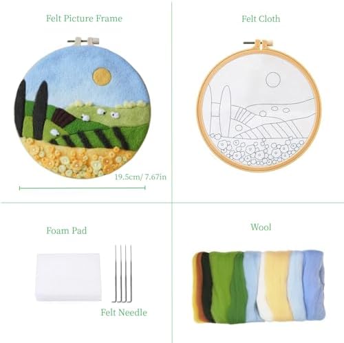 Wonafa DIY Wool Needle Felt Starter Kit, Beginner Needle Felt Kit with Wool Felt Bag, Felts Needles, Photo Frame, Foam Mat, Felts Cloth and Instructions for Home Decor, Art Crafts (K3) - Image 2