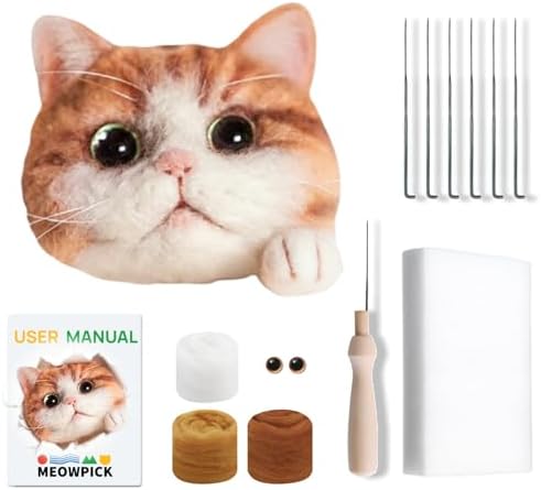 MeowPick Needle Felting Kit for Beginners, DIY Realistic Cat Head with Video Tutorials, Wool Felt Supplies for Adults, Gift for Cat Lovers (Ginger) by MEOWPICK