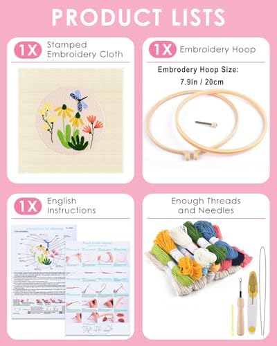 TINDTOP Punch Needle Kits, DIY Punch Embroidery Kits for Adults Beginner, Tool with Punch Needle Fabric, Hoops, Yarns and Sewing Needles (Set B) - Image 2