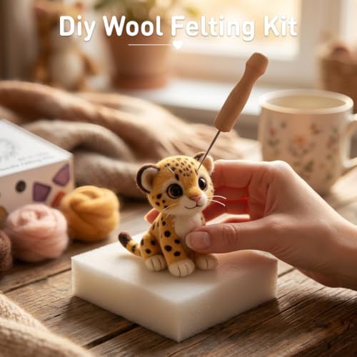 FACE N FACE DIY Needle Felting Kit Cute Cheetah Cub – Needle Felting Starter Kit with Fiber Roving, Needles, Felting Pad & Instructions | Felted Wild Animal Kit for Beginners Adults | DIY Craft Gift - Image 6