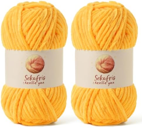 Chenille Yarn for Crocheting Size 5 Bulky Yarn, 2 Golden Yellow by Sekafris