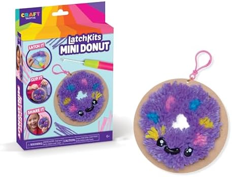 LatchKits Mini Donut - Latch Hook Kits for Kids, Arts and Crafts, Yarn Art, Kids Crafts, Toys for Girls, Birthday Gift for Girls, Easy to Follow Patten, Hook Included, Craft Kits, Ages 6+ by LatchKits