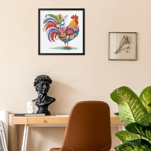 FREEBLOSS 11CT Stamped Cross Stitch Kit for Adults Beginners with Instructions Chicken and Flower Pattern Cross Stitch Kit Embroidery Wall Art Decoration No Frame 17x17in/45x45cm - Image 7