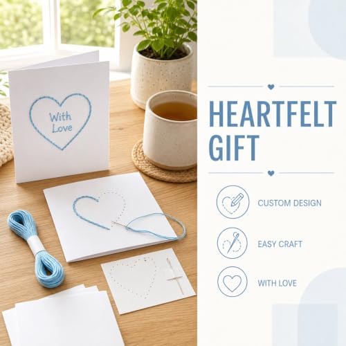 MotiveTech DIY Heart Embroidery Card Kit, Beginner Greeting Card Craft Kit, Paper Embroidery Kit for Confession, Handmade Card Kit, Heart Embroidery Thread Greeti (#4354) - Image 2