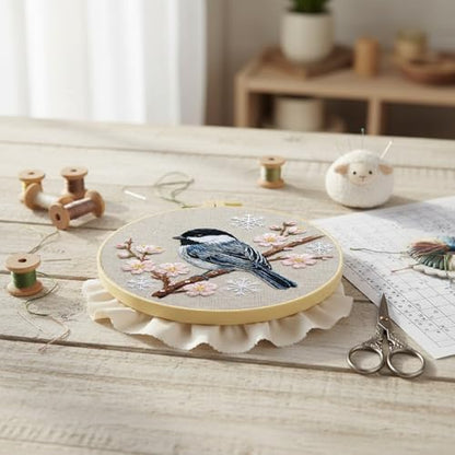 FRANDEK DIY Cherry Blossom Bird Stamped Embroidery Kit with Hoop for Adults - Image 6