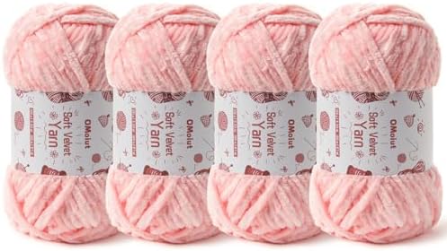 4x100g Fluffy Velvet Chenille Yarn for Crocheting and Knitting, 4x80m (87.5yd) Baby Yarn for Crocheting Soft, Crochet Chunky Yarns Amigurumi Yarns (4 Pink) by OMoiut
