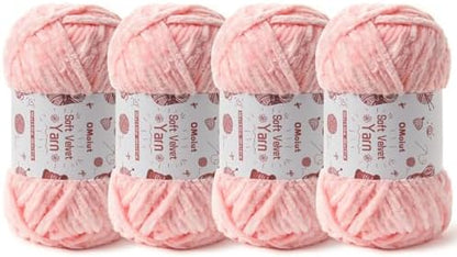 4x100g Fluffy Velvet Chenille Yarn for Crocheting and Knitting, 4x80m (87.5yd) Baby Yarn for Crocheting Soft, Crochet Chunky Yarns Amigurumi Yarns (4 Pink) by OMoiut