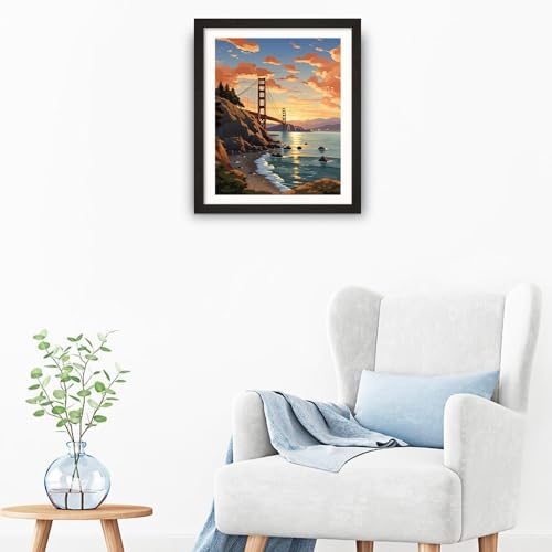Natuyalo Paint by Numbers for Adults Beginner, Golden Gate Bridge Acrylic Easy Paint by Numbers Kits San Francisco Landscape Craft Kits for Adults Suitable for Wall Decoration Flameless 16x20 Inch - Image 3