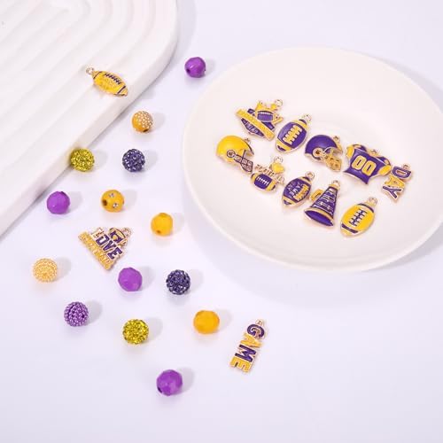 2200PCS+ Game Day Beads Charms for Bracelet Making Polymer Clay Beads Crystal Pearl Letter Gold Spacer Beads Football Charms for Game Day Bracelet Necklace Making DIY Crafts - Image 7