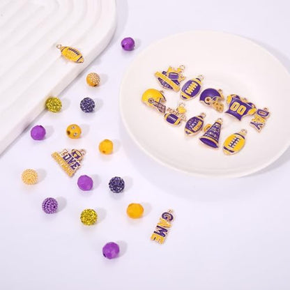 2200PCS+ Game Day Beads Charms for Bracelet Making Polymer Clay Beads Crystal Pearl Letter Gold Spacer Beads Football Charms for Game Day Bracelet Necklace Making DIY Crafts - Image 7