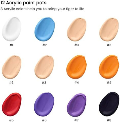 ARTEZA Paint by Numbers Kit, 12x16 Inches, 21 Pieces, Tiger Canvas Painting Kit, Canvas Panel, 12 Acrylic Paint Pots, 5 Paintbrushes, Art Supplies for a Meditative and Calming - Image 2