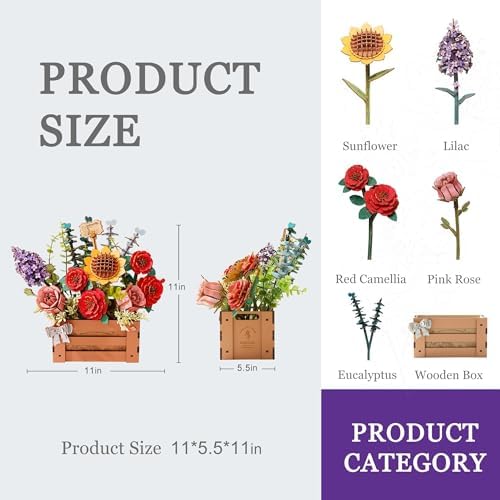 3D Wooden Flower Puzzle for Adults-Wooden Bloom Box, DIY Craft Model Kit Building Set, Botanical Decor Creative Gift for Lovers Nature Enthusiasts (658PCS) - Image 3