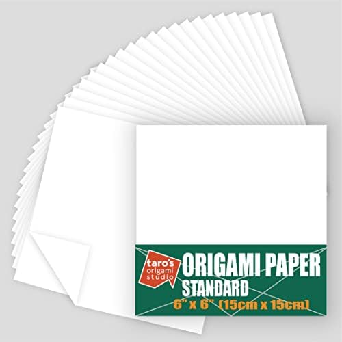 [Taro's Origami Studio] Standard 6 Inch One Sided Single Color (White) 50 Sheets (All Same Color) Square Easy Fold Premium Japanese Paper for Beginner (Made in Japan) by TAROSORIGAMISTUDIO