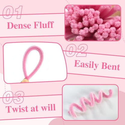 AHAMETON 620Pcs Pastel Pink White Pipe Cleaners Flower Kit,Chenille Stems - Image 2