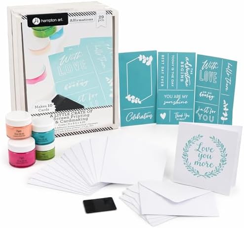 Hampton Art Little Crate Screen Printing Affirmations Card Making Kit 29 Piece, DIY Positive Affirmation Cards with Stencils and Paint, Makes 10 Cards, Today is The Day You are My Sunshine by HamptonArt