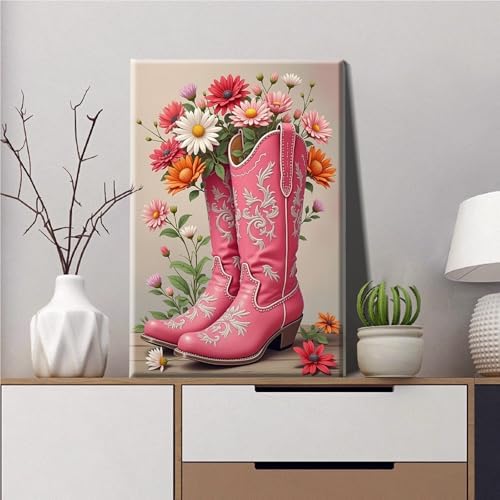 JOOZ Framed Paint by Numbers Kit for Adults, Pink Cowboy Boots Paint by Number with Easel, DIY Flowers Oil Painting by Numbers, Adult Paint by Number Kits Framed Canvas for Home Wall Decor 8x12 Inch - Image 5