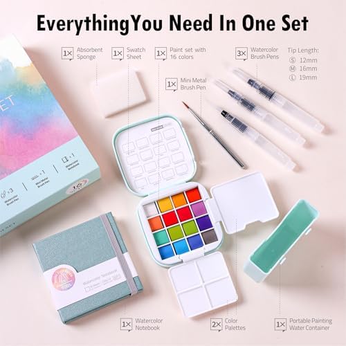 Mini Watercolor Paint Set, Compact Travel Art Kit with 16 Colors - Image 4