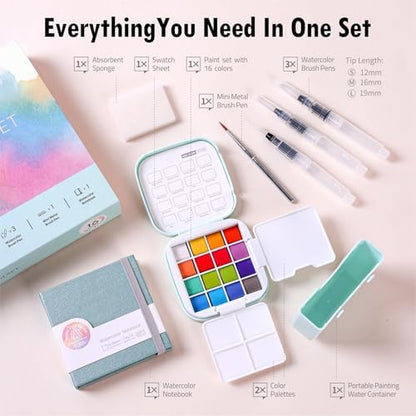 Mini Watercolor Paint Set, Compact Travel Art Kit with 16 Colors - Image 3