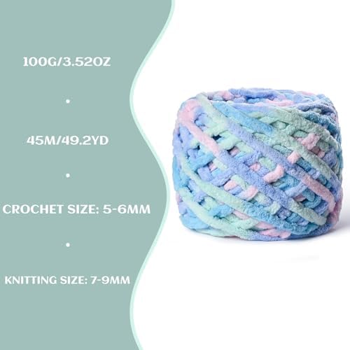 3 Pack Plush Chenille Chunky Yarn 100g (49.2yd) - Fluffy Velvet Yarn Crochet for Blanket Knitting and Crocheting - Baby Yarns for Crocheting Soft - Amigurumi Yarns (3 Candyfloss) - Image 3