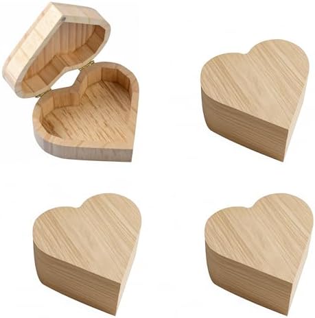 4 Pieces Heart-Shaped Unfinished Wooden Box with Lid, Natural Pine Wood DIY Craft Storage Box for Jewelry, Gift, and Valentine's Day Decoration, Unpainted Wooden Keepsake Box, 5.1x5.1x2.8 Inch by AmiTodfo