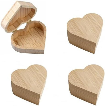 4 Pieces Heart-Shaped Unfinished Wooden Box with Lid, Natural Pine Wood DIY Craft Storage Box for Jewelry, Gift, and Valentine's Day Decoration, Unpainted Wooden Keepsake Box, 5.1x5.1x2.8 Inch by AmiTodfo