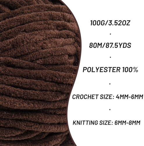 Chenille Blanket Yarn for Crocheting Size 5 Bulky Yarn 3 Coffee - Image 2