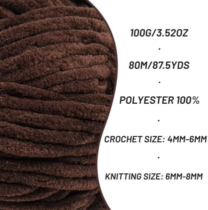 Chenille Blanket Yarn for Crocheting Size 5 Bulky Yarn 4 Coffee - Image 2