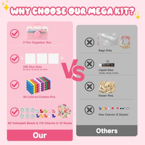 1350Pcs Volleyball Clips Decorating Kit with 3-Tier Box, DIY Cheer Pins Spirit Clips Supplies, 80 Wooden Cheer Clothes Pins for Crafts, Cheer Clips Kit for Volleyball Tournaments Team Gifts Bulk - Image 3