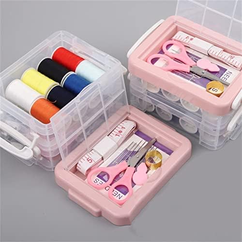 Agatige 30PCS Sewing Kit for Adults & Beginners, Three Layer Sewing Box Set Dual Purpose Handle Practice Kit with Case for Household (Pink) - Image 3