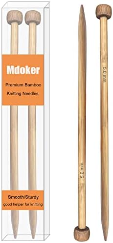 Mdoker Bamboo Knitting Needle Straight Single Pointed Sweater Knitting Needles 13.8-inch Length for Handmade DIY Knitting Projects,Size US 8(5mm) by Mdoker
