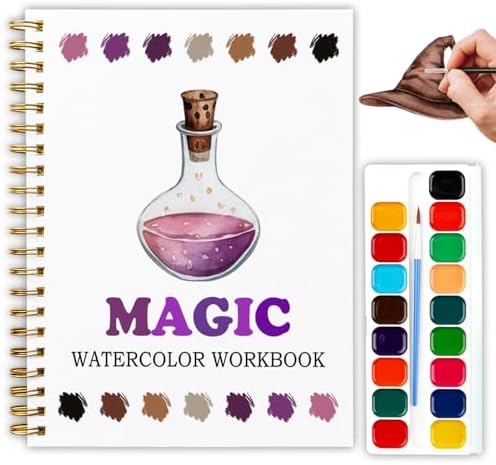 Magic Watercolor Workbook, Water Coloring Book, 12 Patterns, Fantasy Art Watercolor Kit for Beginners, Relaxing DIY Gift for Magic Lovers Painting Book, Adults and Women by Unknown