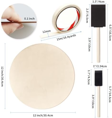12 Inch Unfinished Wood Circles, 4-Pack Blank Rounds with Brush for Crafts - Image 2