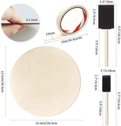 12 Inch Unfinished Wood Circles, 4-Pack Blank Rounds with Brush for Crafts - Image 2