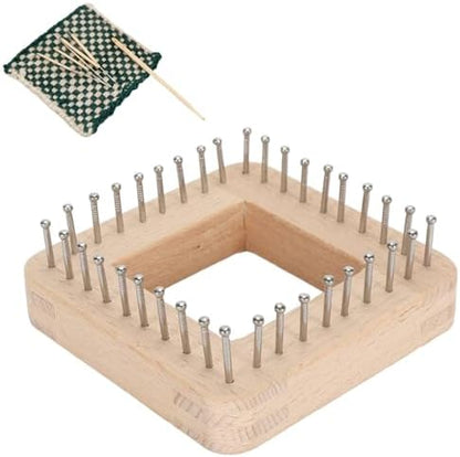HERCHR Wooden Knitting Loom, Hand Knitting Loom Board Wooden Multi Craft Frame Weaving Loom Kit for Weaving Beginner Children Adults, 10 * 10cm by HERCHR