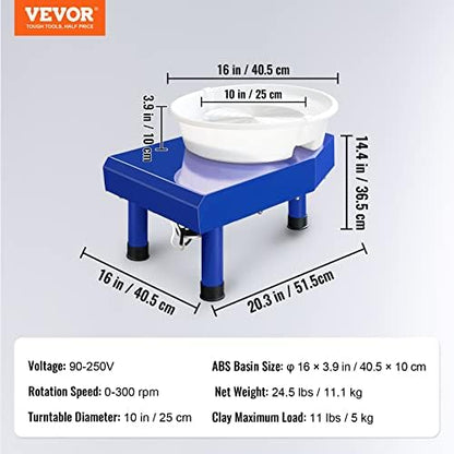 VEVOR Pottery Wheel for Adults Beginners, 10in Ceramic Wheel Forming Machine, 60-300RPM Adjustable Speed, Manual LCD Panel and Foot Pedal, Complete Pottery Set for Art Craft Work Home DIY - Image 7