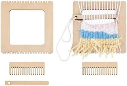 OLYCRAFT 2 Sets Wooden Square Weaving Loom 4.8x4.8 Inch Handcraft Wooden Loom Set Beginners Woodens Looms Notched Weaving Looms Basket for Beginners and Lovers Crochet Knitting Craft Tools by OLYCRAFT