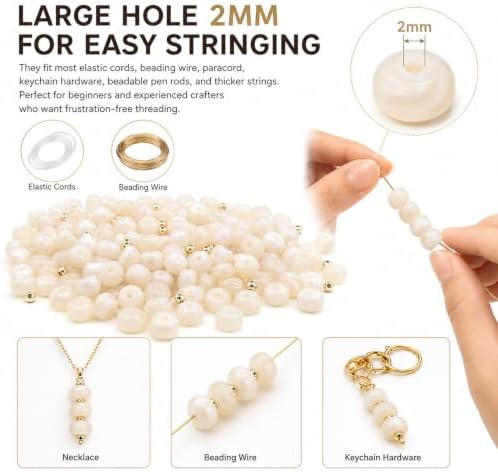 100Pcs 14mm Large Acrylic Beads for Jewelry Making, Chunky Marbled Round Focal Beads Bulk Set with Spacer Beads for DIY Bracelets Necklaces Keychains Bag Charms (White) - Image 5