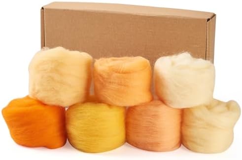 Beadthoven 7 Colors Felting Wool Roving Gradient Color Needle Felting Wool Roving Yarn Fiber Spinning Wool Roving for Needle Felting, DIY Hand Spinning, Wet Felting, DIY Craft Orange 35G by BBBeadthoven