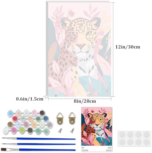 Lxmsja Cute Leopard Paint by Numbers Kit for Adults, Jungle Leaves Acrylic Paint by Numbers for Adults Beginner, DIY Craft Supplies Oil Painting Kits for Home Wall Decor 8x12 inch (Framed) - Image 4
