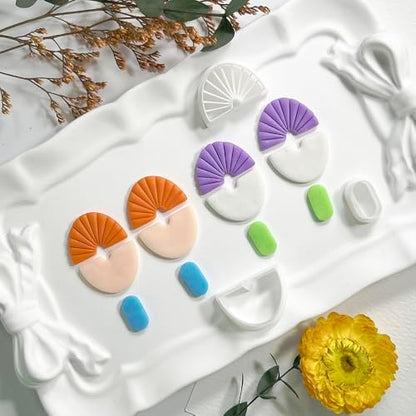 Xaekicr Polymer Clay Cutters Geometric Set – 3PCS Half Circle Clay Cutters with Texture Lines for Polymer Clay Jewelry, Clay Earring Cutters and Tools for Modern DIY Earrings and Crafts - Image 3