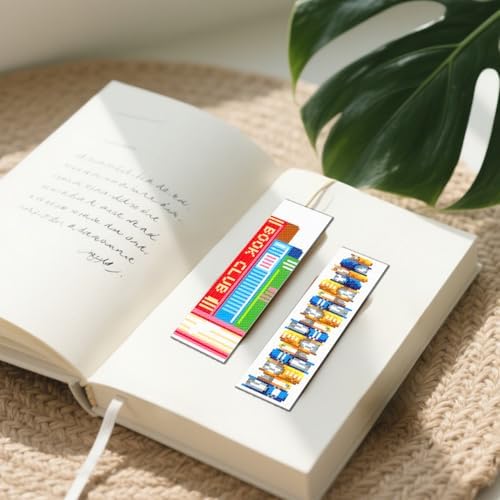 FREEBLOSS 12 Set 11CT Book Theme Cross Stitch Bookmark Kit for Adults Beginners DIY Stamped Cross Stitch Kit Reading & Pen Theme Handmade Gift for Book Lovers, 20x6cm/7.9×2.4" - Image 6