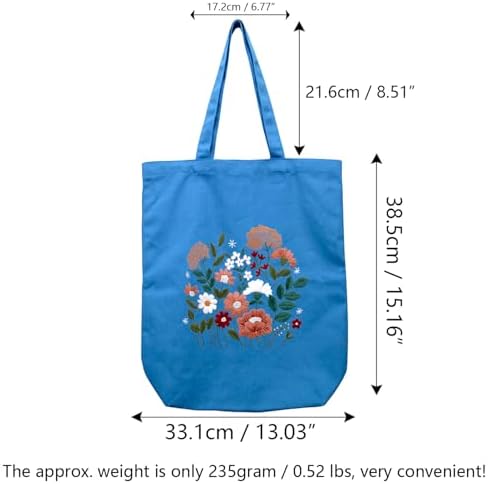 CREAWONDER Canvas Tote Bag Embroidery Kit with Pattern for Beginners, Arts and DIY Embroidery Crafts Kits for Adults, Include Instructions, Thimble, Embroidery Hoops, Color Threads and Tool - Image 6