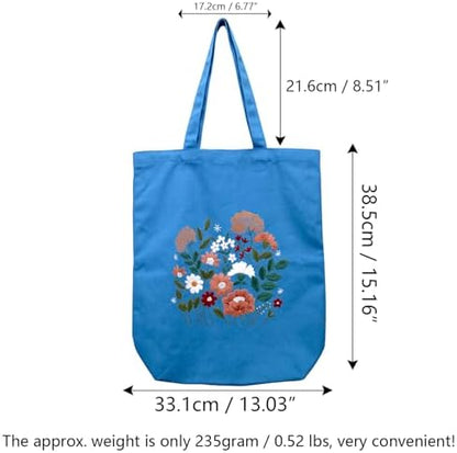 CREAWONDER Canvas Tote Bag Embroidery Kit with Pattern for Beginners, Arts and DIY Embroidery Crafts Kits for Adults, Include Instructions, Thimble, Embroidery Hoops, Color Threads and Tool - Image 6