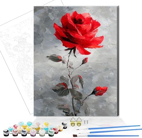 bestact Framed Rose Paint by Numbers Kits for Adults,Flower Painting by Numbers with Framed for Beginner on Canvas Easy DIY Painting Kits for Home Wall Decoration and Gifts,8x12INCH (Flower1) by bestact